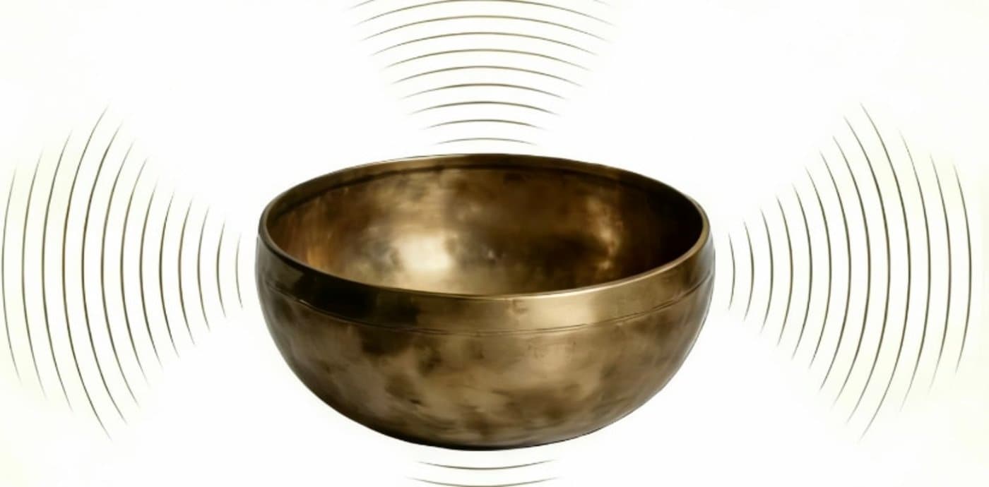 A Tibetan singing bowl with sound waves